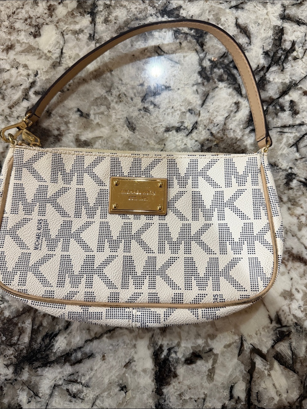 Michael Kors Beige and Tan MK Logo Shoulder Bag